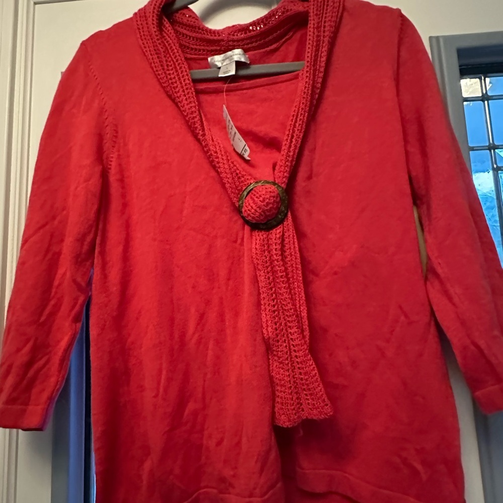Christopher & Banks orangey red V-Neck Sweater with Scarf Detail